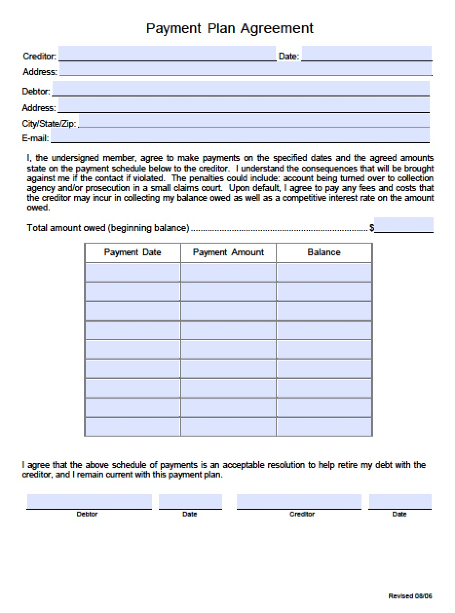 Download Payment Agreement Plan Templates PDF Word WikiDownload