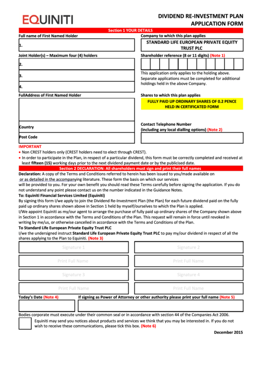 Equiniti Dividend Re Investment Plan Application Form Standard Life