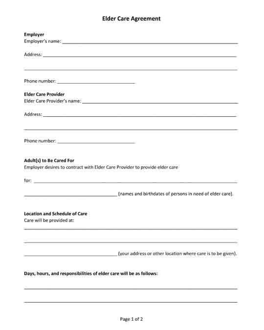 Family Caregiver Contract Template Lovely Free Printable Pdf Form Elder