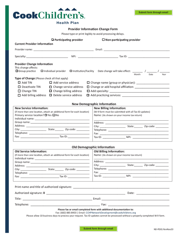 Fill Free Fillable Cook Children s Health Plan PDF Forms