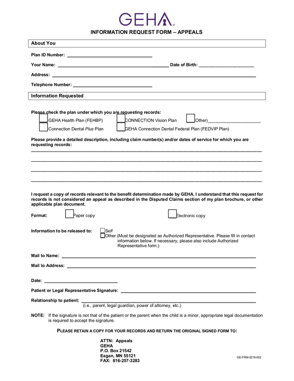 Fill Free Fillable GEHA PDF Forms