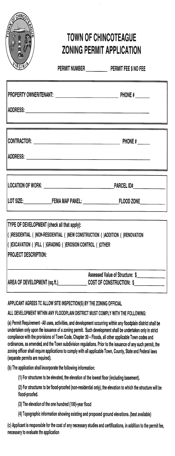 Fill Free Fillable ZONING PERMIT APPLICATIONS PDF Form