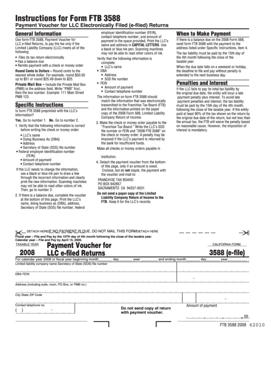 Fillable California Form Ftb 3588 Payment Voucher For Llc E Filed 