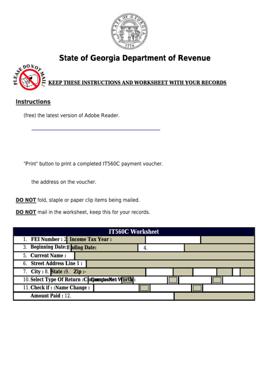 Fillable Form It560c Payment Of Income Tax Georgia Department Of 