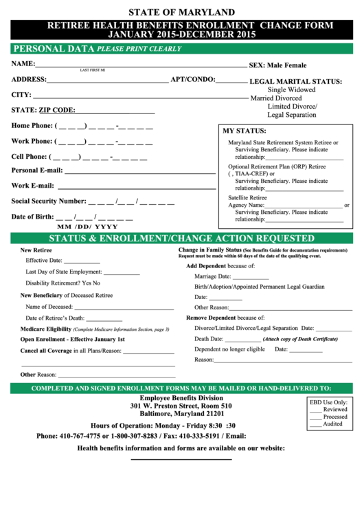 Fillable Form Retef14 Retiree Health Benefits Enrollment And Change 