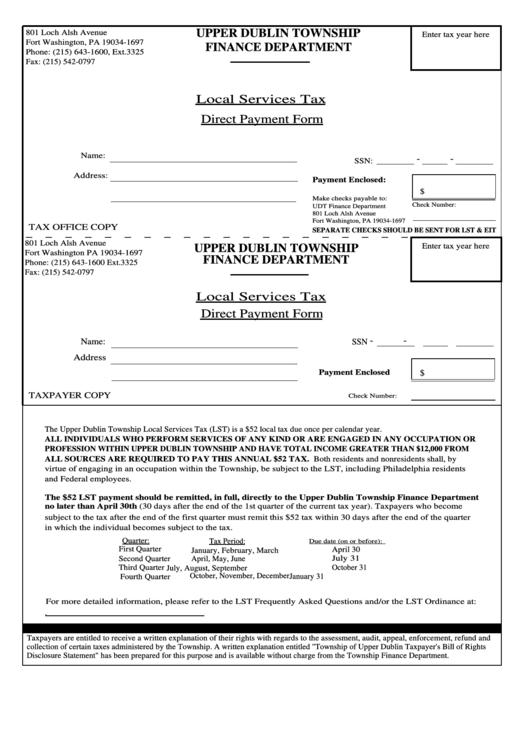 Fillable Local Services Tax Direct Payment Form Printable Pdf Download