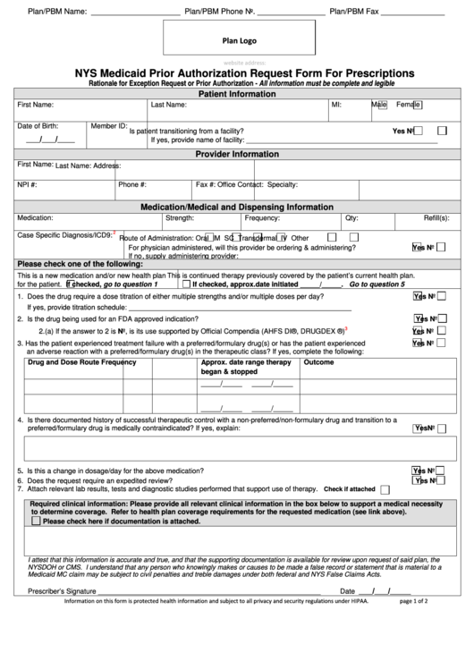 Fillable Nys Medicaid Prior Authorization Request Form For 