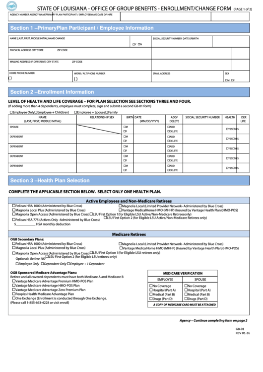 Fillable Office Of Group Benefits Enrollment Change Form Printable 