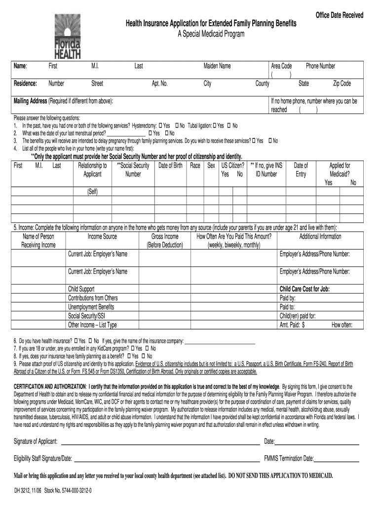 Fillable Online Health Care Application For Exteded Family Planning 