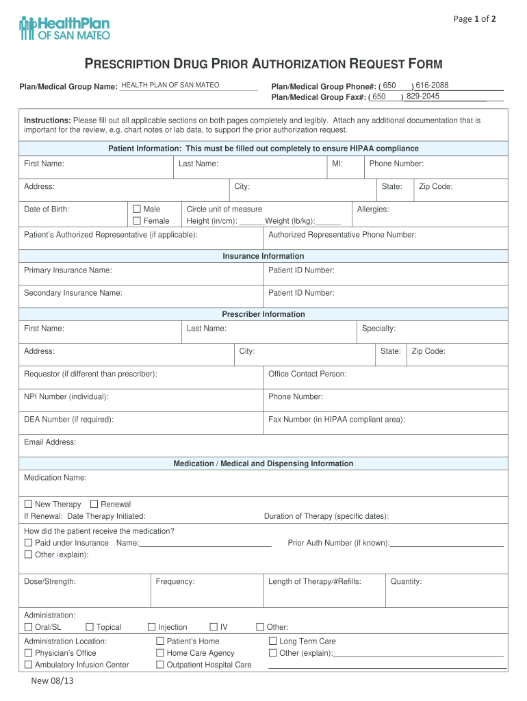 Fillable Online Hpsm San Mateo Care Advantage Vision Insurance Forms