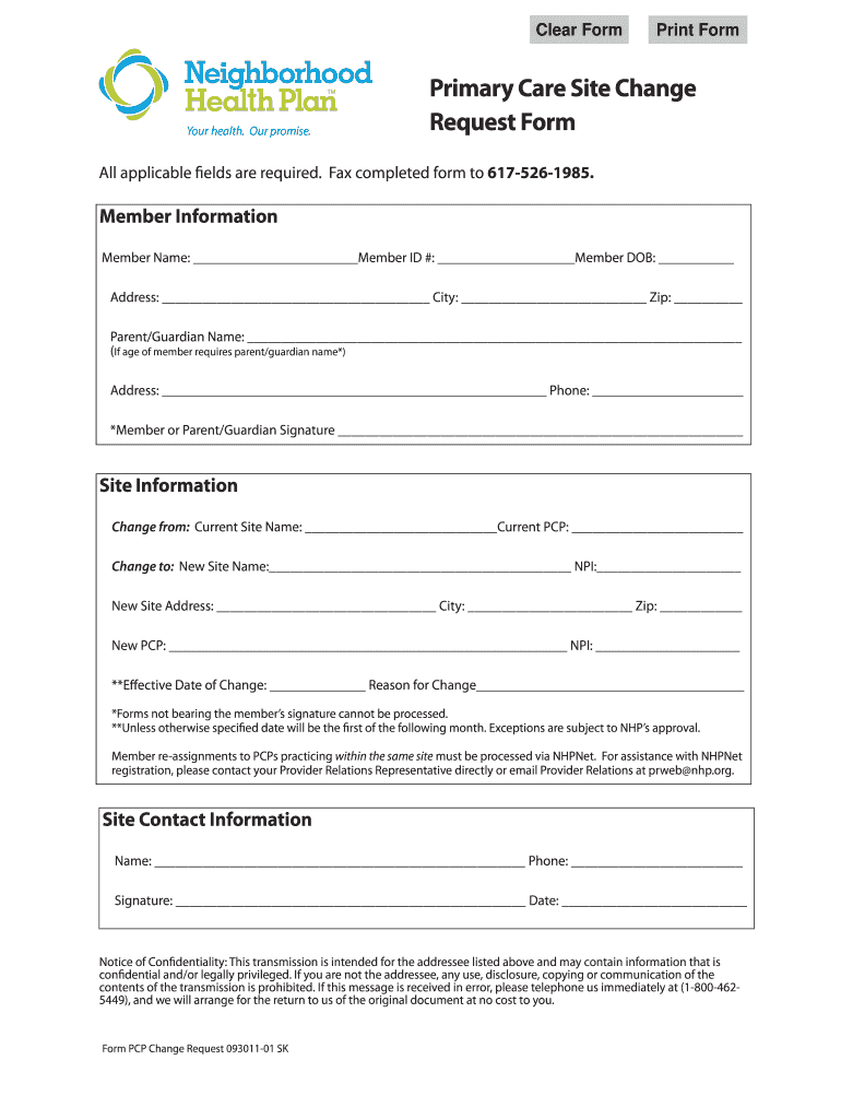 Fillable Online Nhp Physical Health Plan Change Request Form Mountain