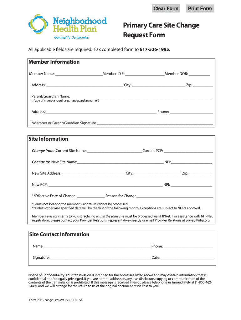 Fillable Online Nhp Physical Health Plan Change Request Form Mountain 