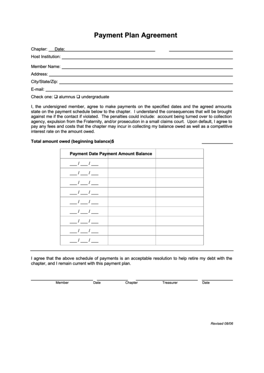 Fillable Payment Plan Agreement Printable Pdf Download