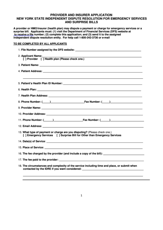 Fillable Provider And Insurer Application Form Nys Independent