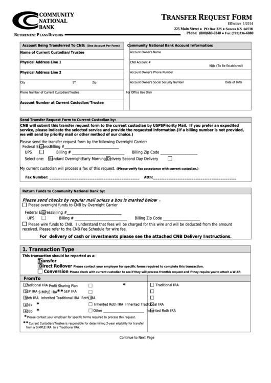 Fillable Transfer Request Form Retirement Plans Division Printable 