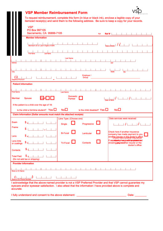 Fillable Vsp Claim Form County Information Resources Agency Printable