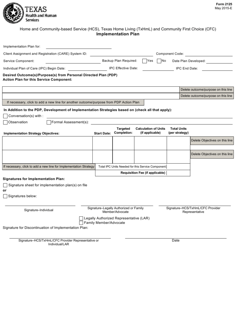 Form 2125 Download Fillable PDF Or Fill Online Home And Community Based 