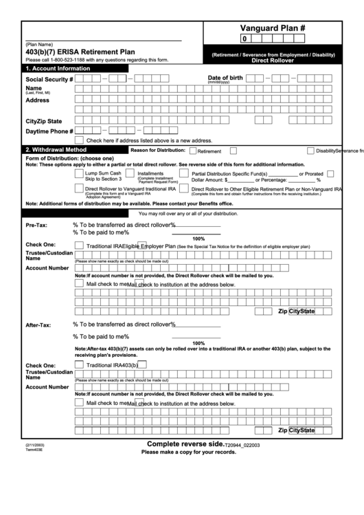 Form 403 B 7 Erisa Retirement Plan Template Printable Pdf Download