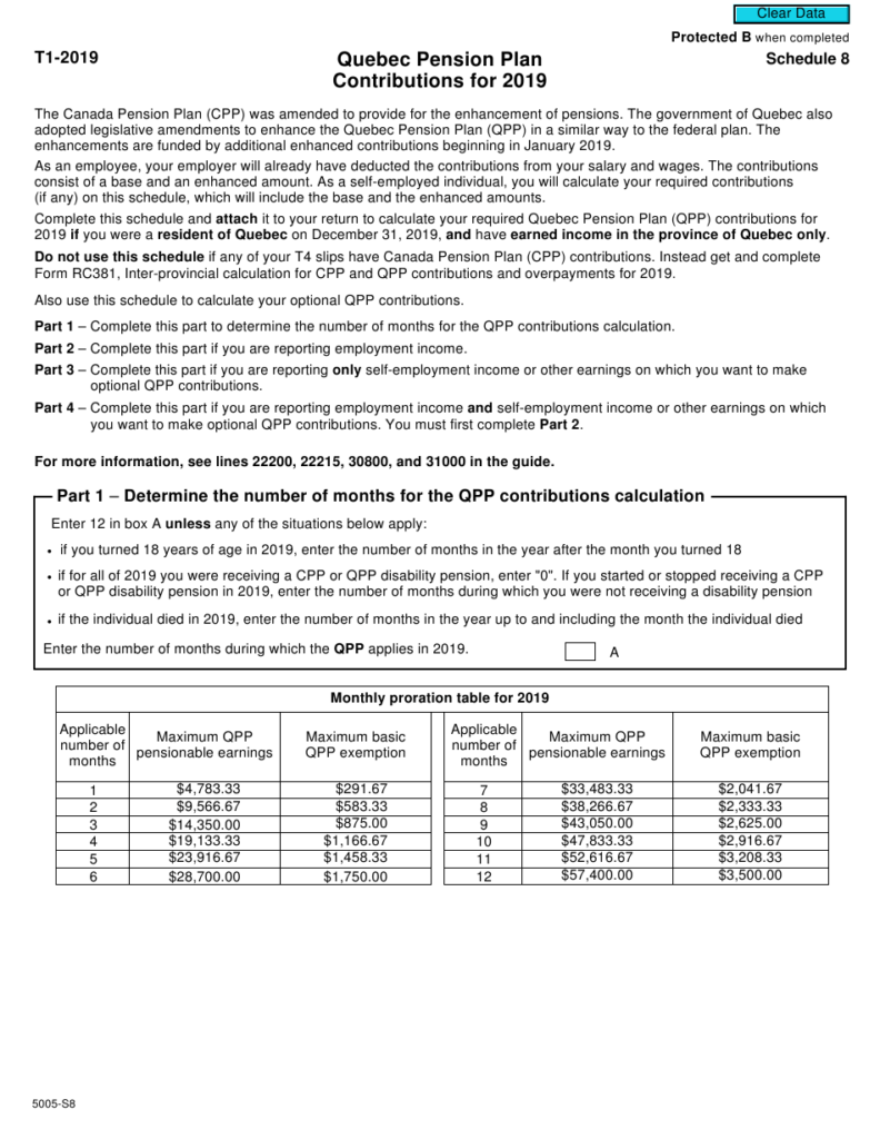 Form 5005 S8 Schedule 8 Download Fillable PDF Or Fill Online Quebec 