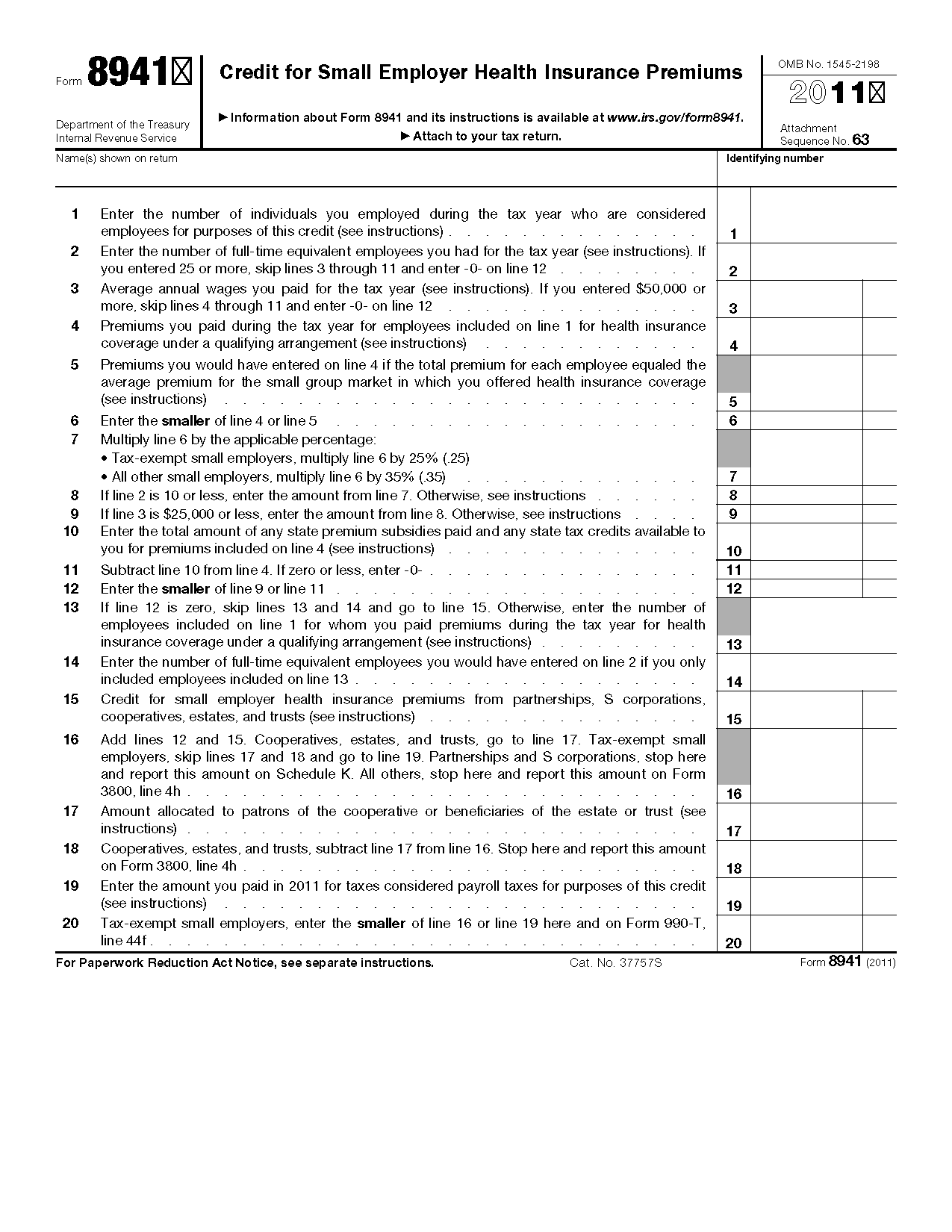 Form 8941 Credit For Small Employer Health Insurance Premiums