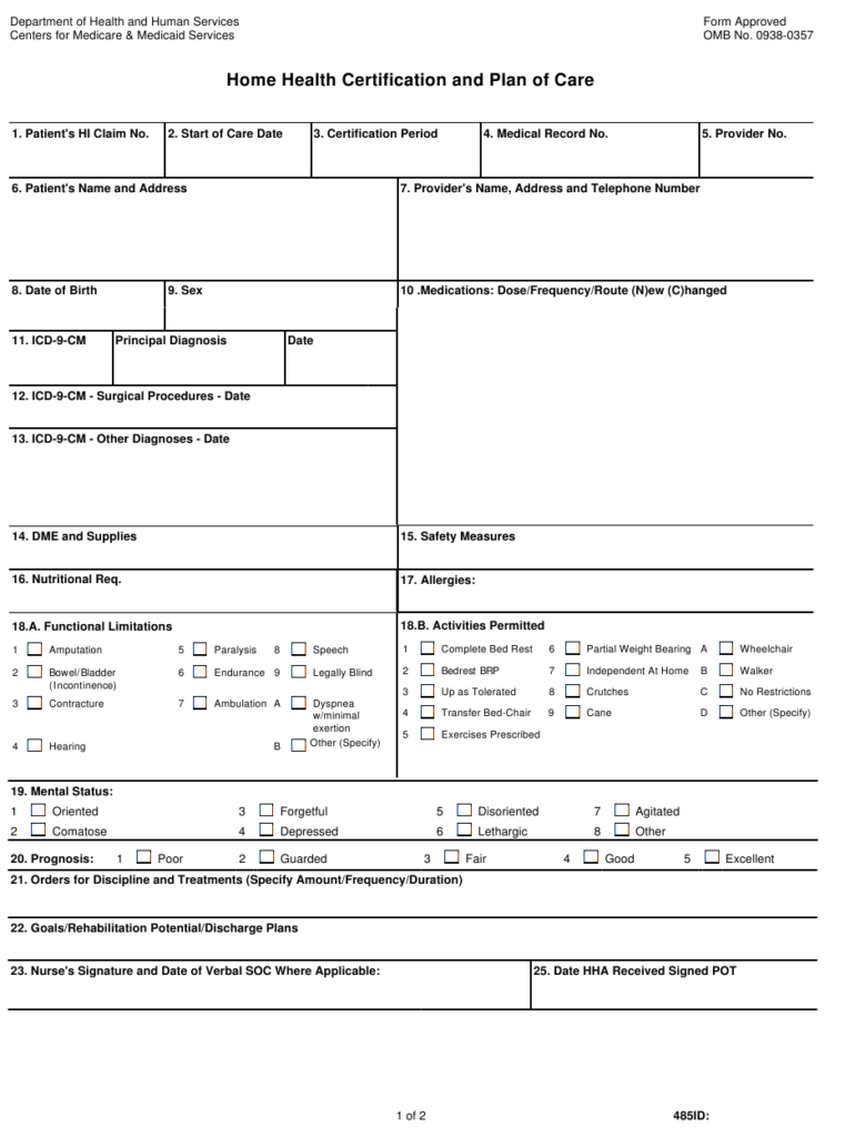 Form CMS 485 Download Printable PDF Or Fill Online Home Health 