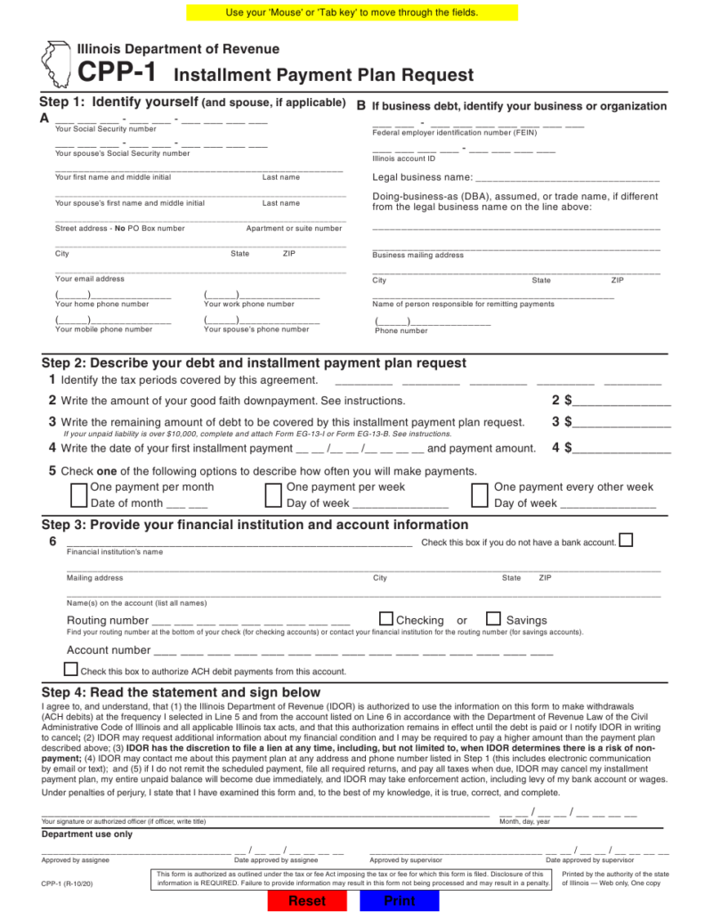 Form CPP 1 Download Fillable PDF Or Fill Online Installment Payment 