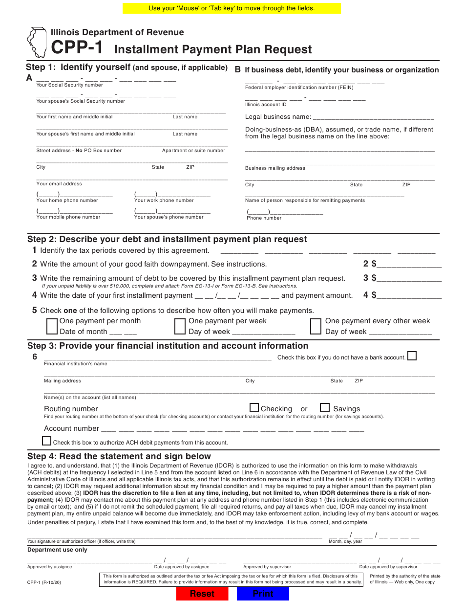 Form CPP 1 Download Fillable PDF Or Fill Online Installment Payment