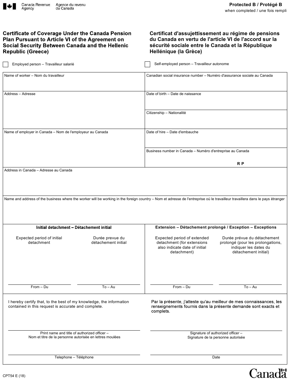 Form CPT54 Download Fillable PDF Or Fill Online Certificate Of Coverage 