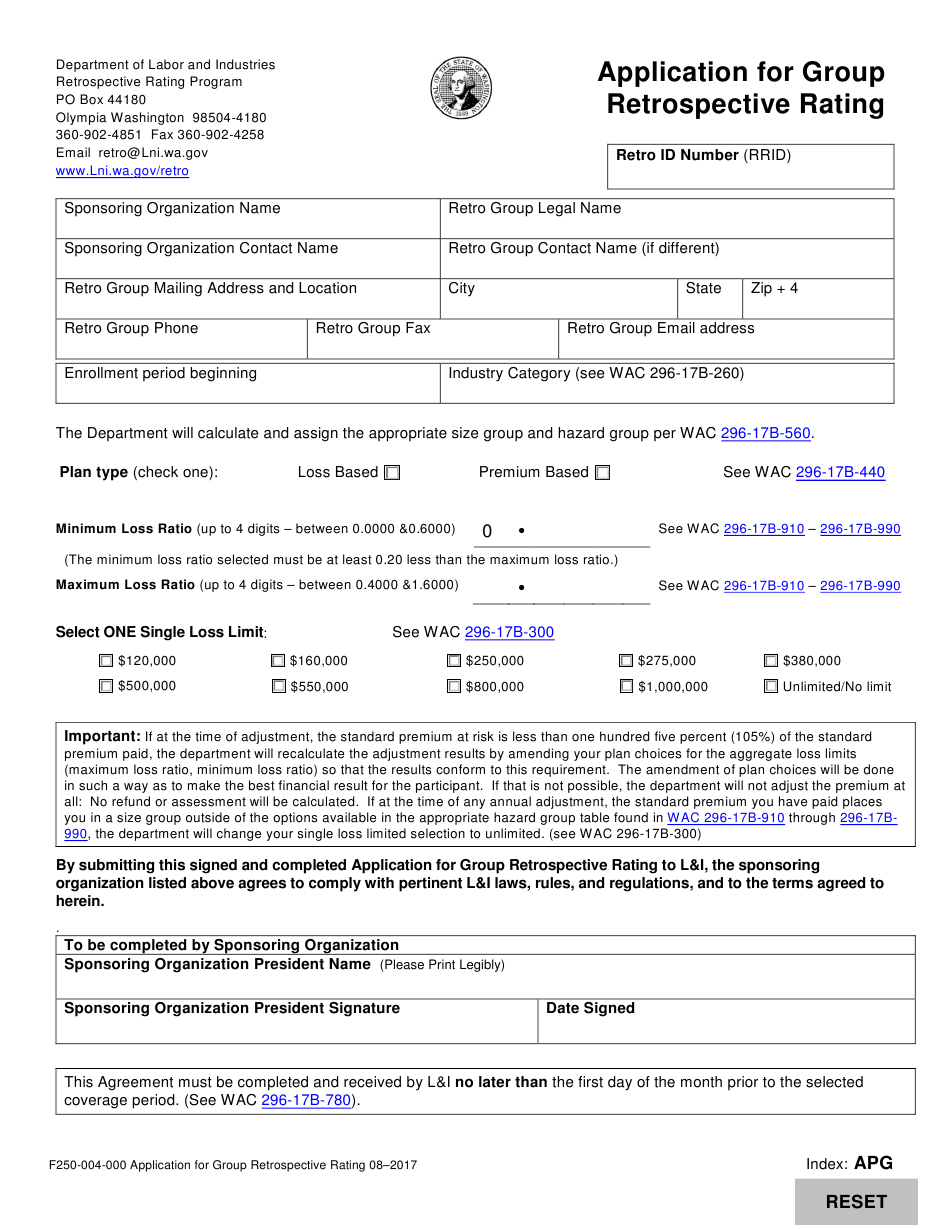 Form F250 004 000 Download Fillable PDF Or Fill Online Application For 