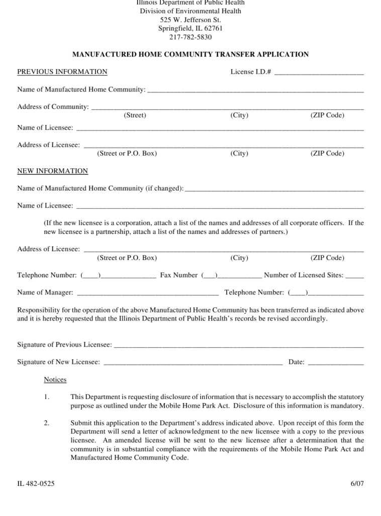 Form IL482 0525 Download Printable PDF Or Fill Online Manufactured Home 