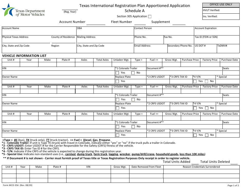 Form MCD 356 Download Fillable PDF Or Fill Online Texas International 