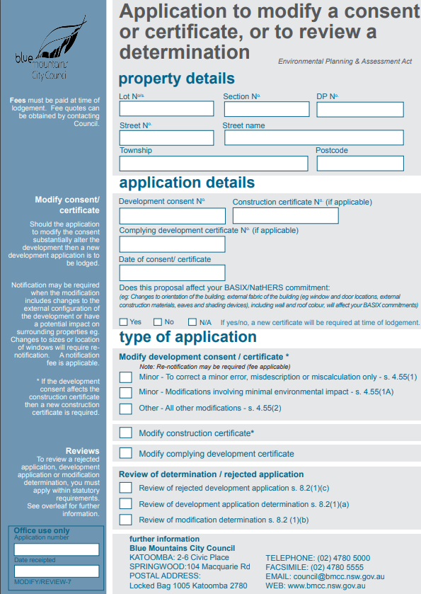 FORM Modify A Consent Or Certificate Or Review A Determination Bmcc 