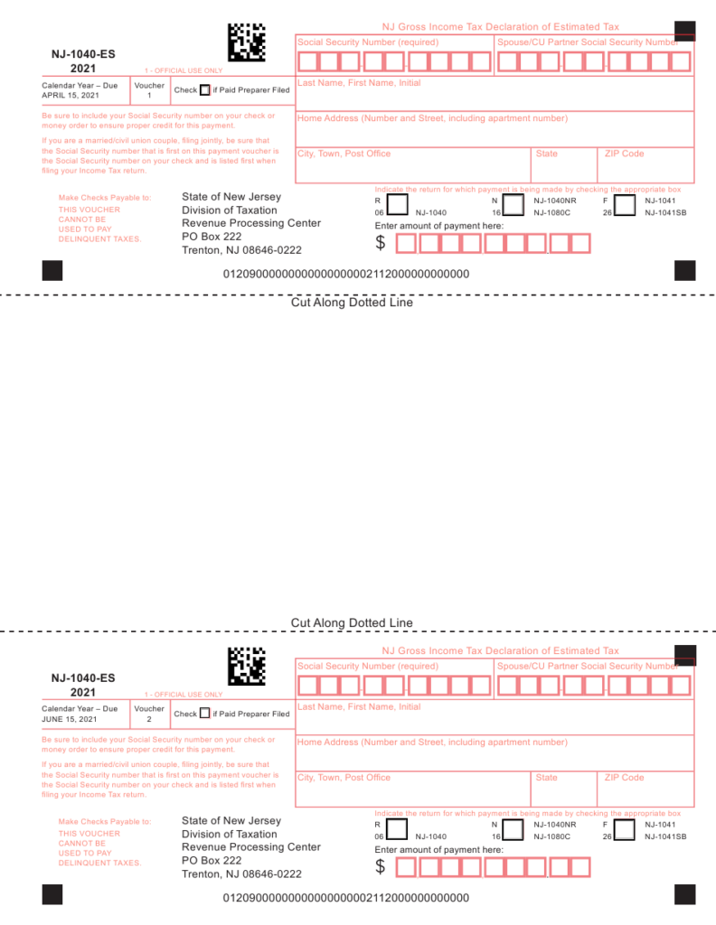 Form NJ 1040 ES Download Fillable PDF Or Fill Online Estimated Tax 