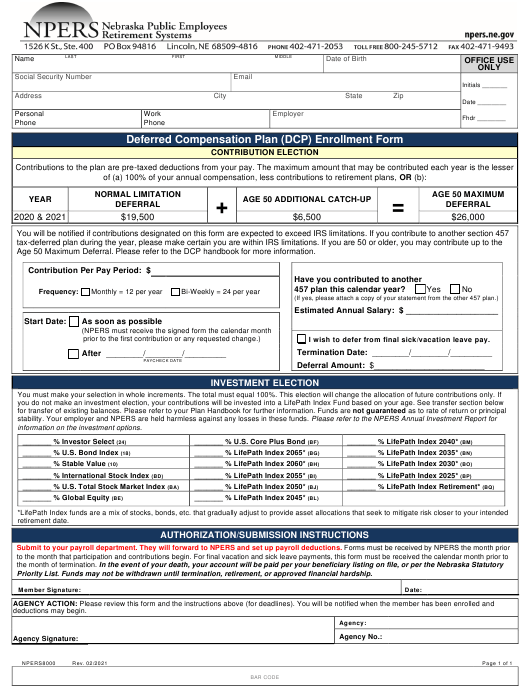 Form NPERS8000 Download Fillable PDF Or Fill Online Deferred 