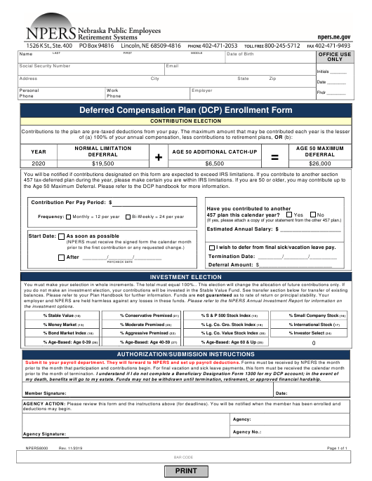 Form NPERS8000 Download Fillable PDF Or Fill Online Deferred 