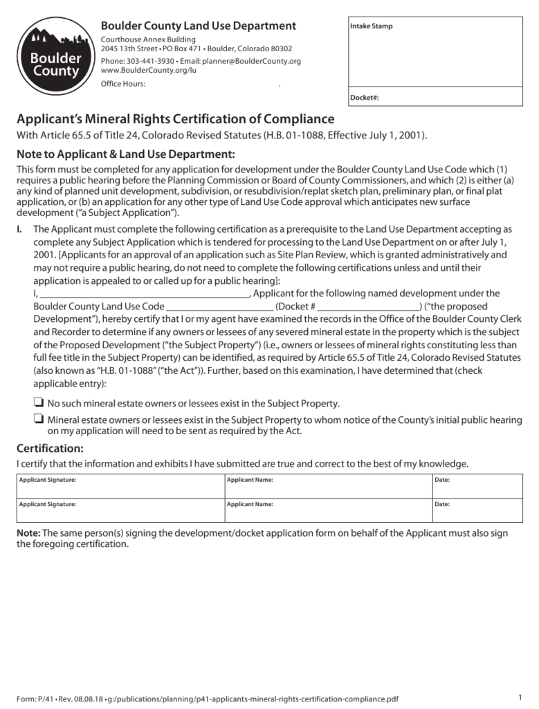 Form P 41 Download Printable PDF Or Fill Online Applicant s Mineral 