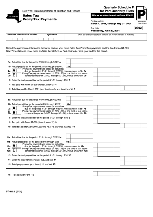 Form St 810 6 Sales Tax Promptax Payments State Of New York 