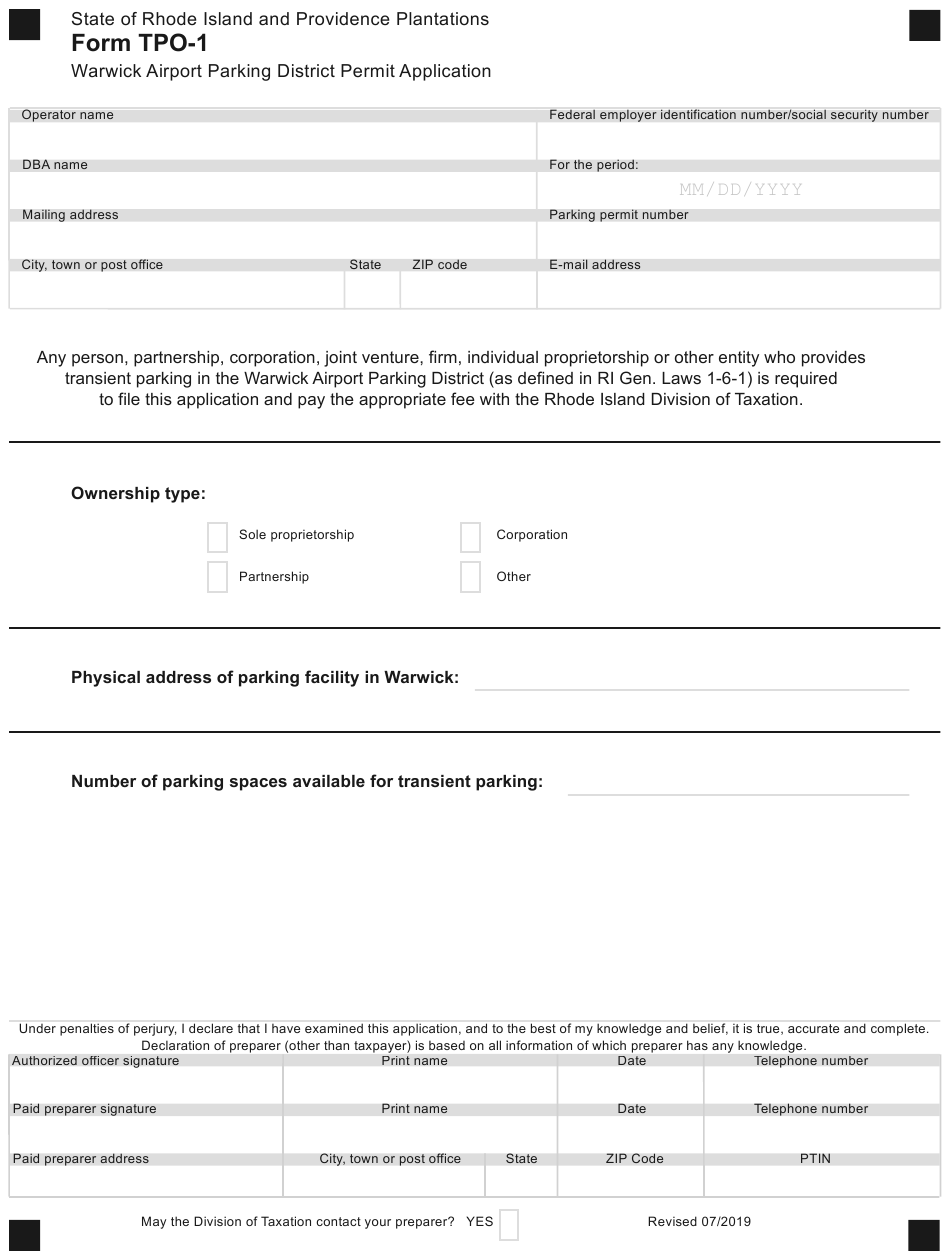 Form TPO 1 Download Fillable PDF Or Fill Online Warwick Airport Parking 