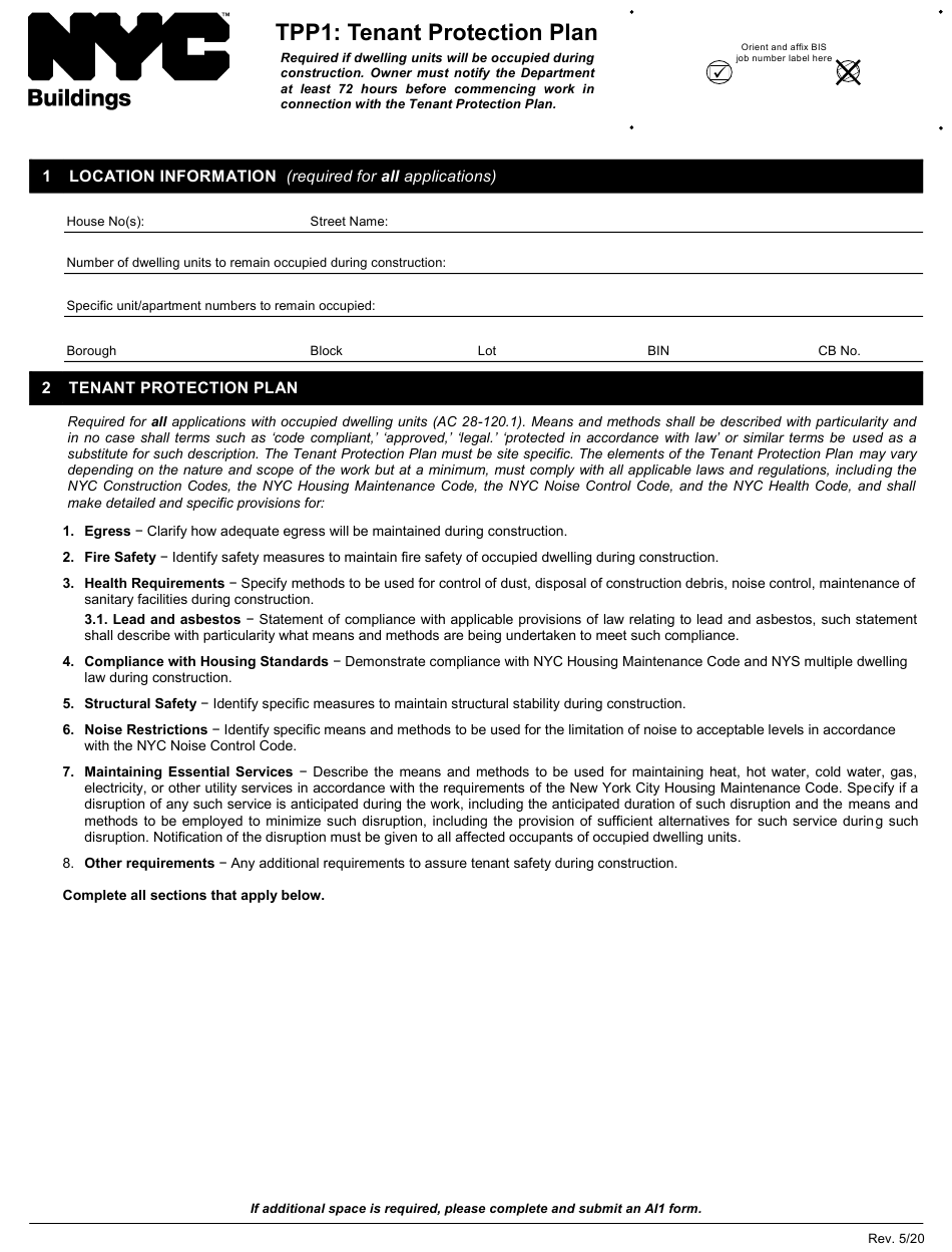 Form TPP1 Download Fillable PDF Or Fill Online Tenant Protection Plan 