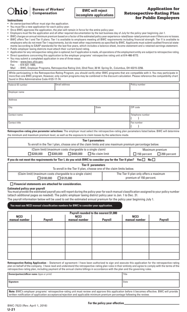 Form U 21 BWC 7523 Download Printable PDF Or Fill Online Application 