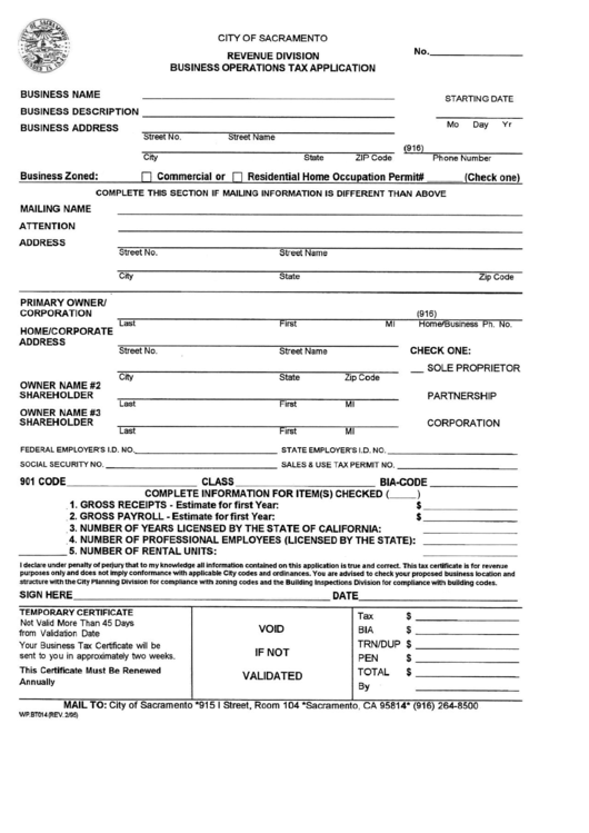 Form Wp bto14 Business Operations Tax Application City Of 