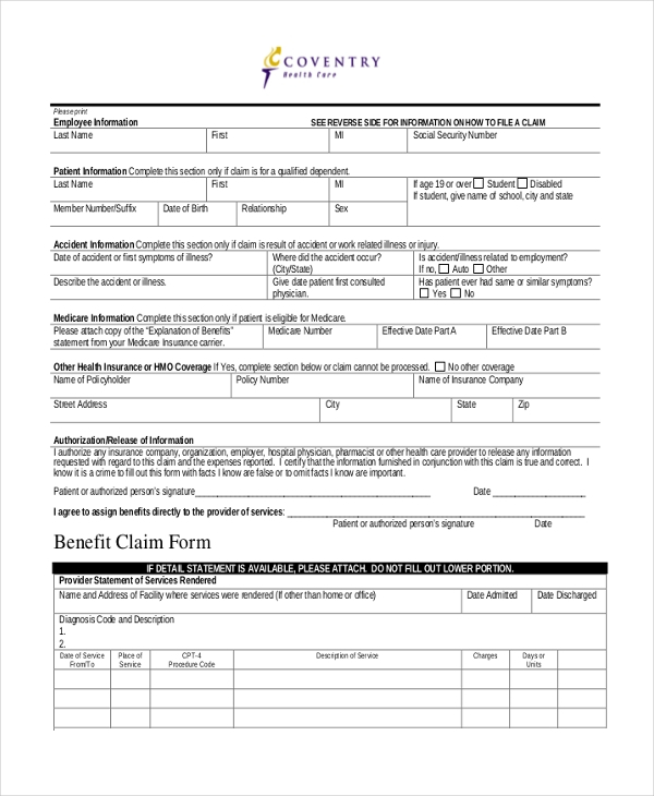 FREE 13 Sample Health Care Claim Forms In PDF Excel MS Word