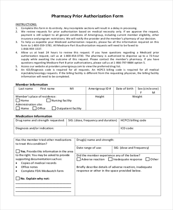 FREE 8 Sample Prior Authorization Forms In PDF MS Word