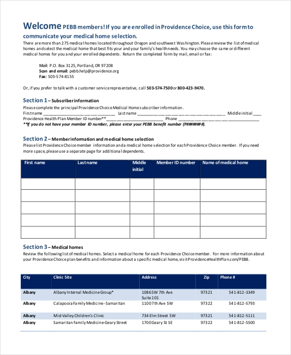 Providence Health Plan Enrollment Form