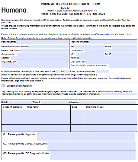 Free Humana Prior Prescription Rx Authorization Form PDF