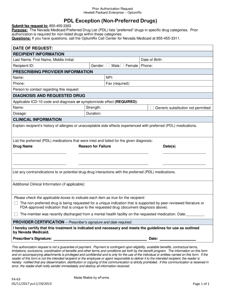 Free Nevada Medicaid Prior Authorization Form PDF EForms Free