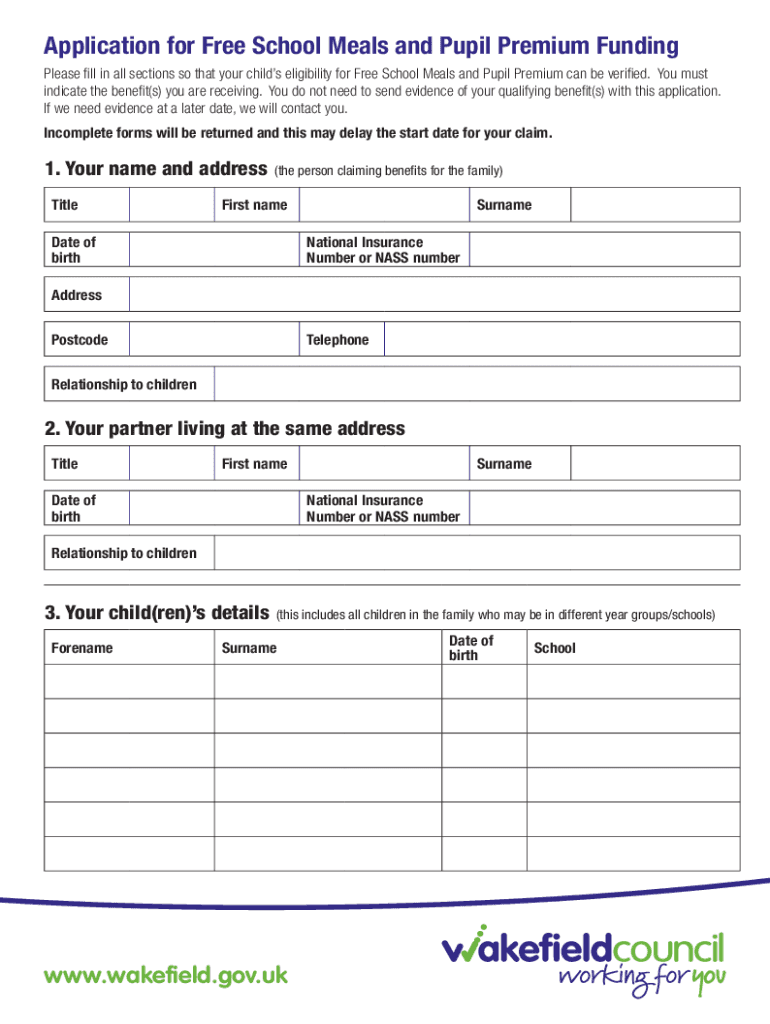 Free School Meals Pupil Premium Application Form Enfield Fill