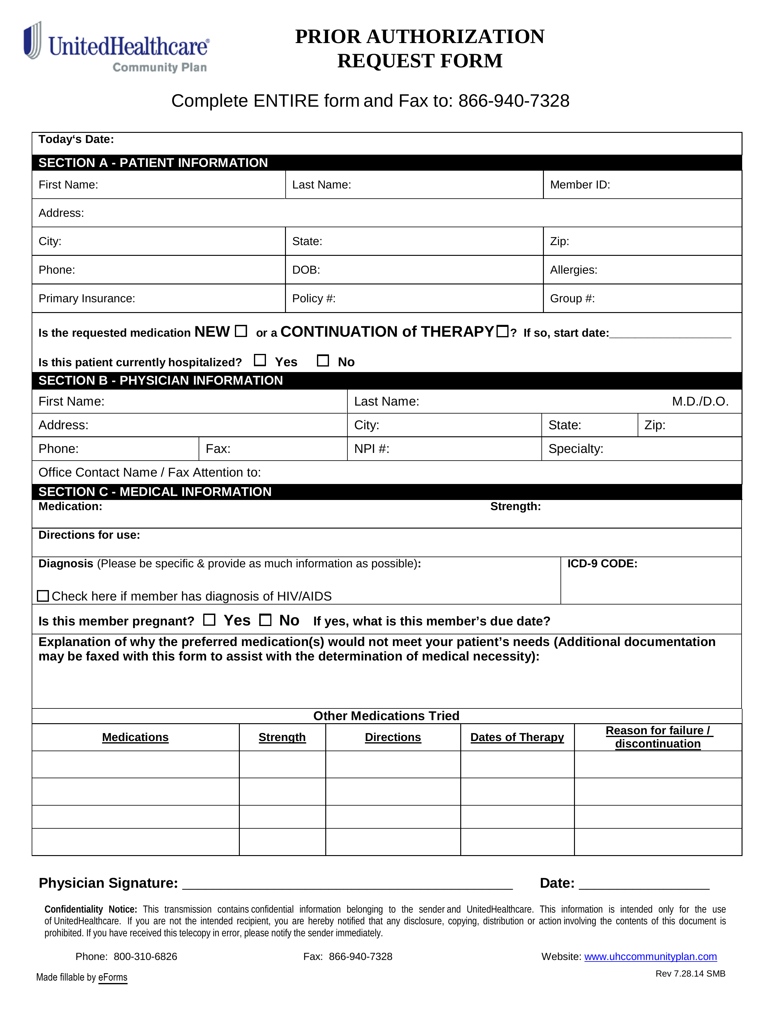 Standard Prior Authorization Request Form Unitedhealthcare Download