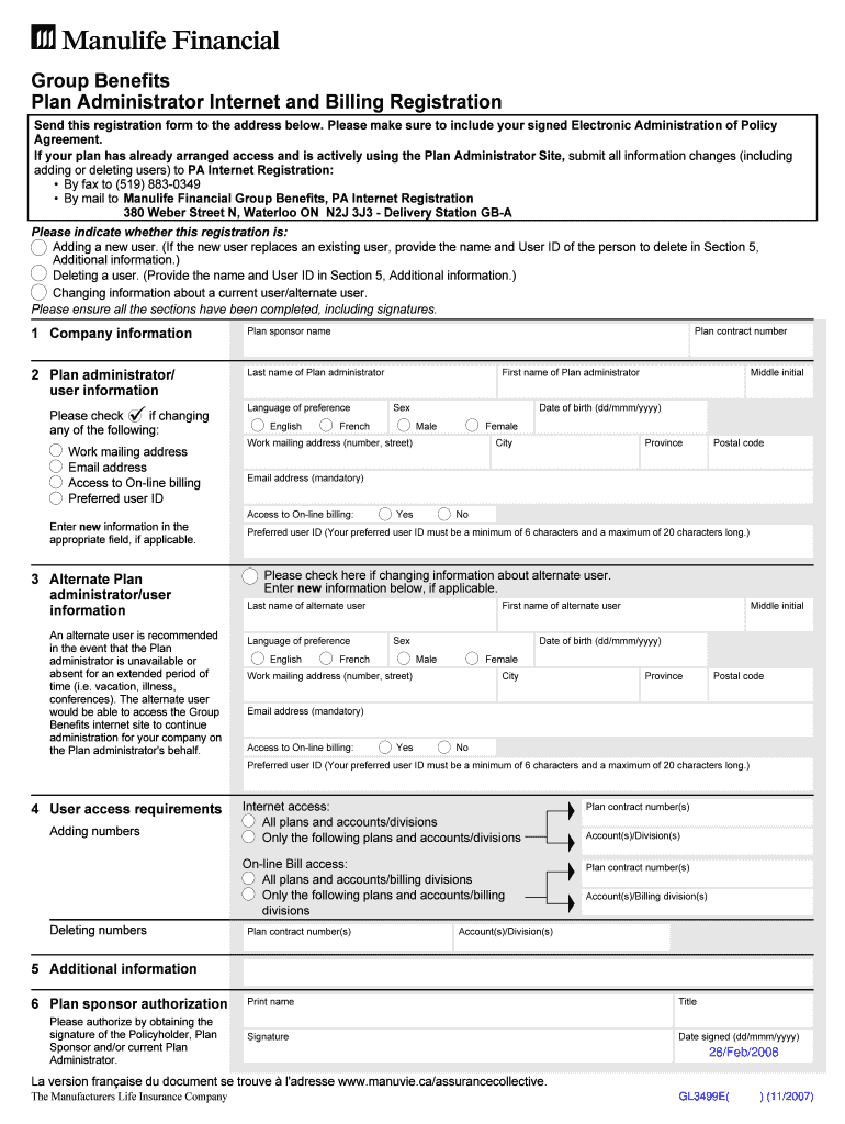 Group Benefits Plan Administrator Internet And Billing Fill And 