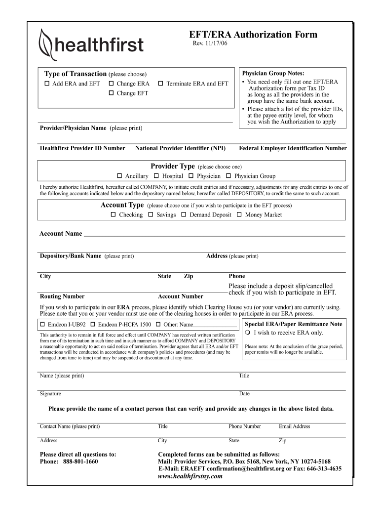 Healthfirst Eft Enrollment Fill Online Printable Fillable Blank 